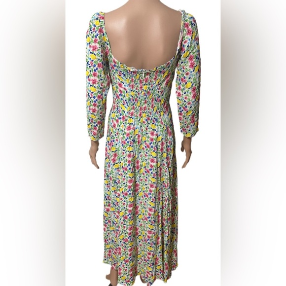 The Native One Dress M Floral Lemons Midi Square Neck Long Sleeve Smocked Back - Picture 4 of 9